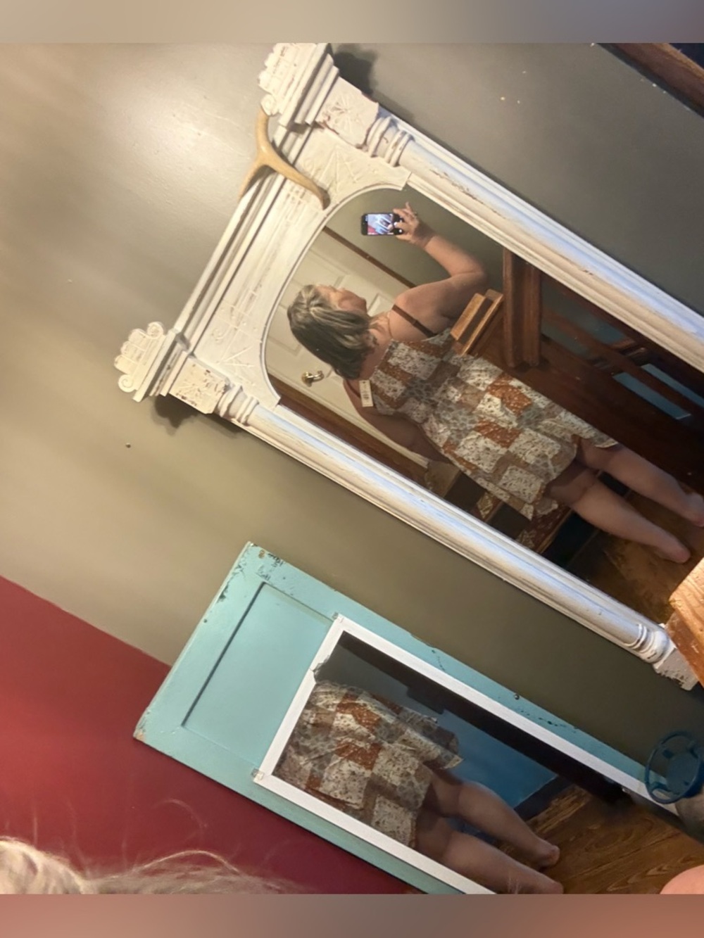 Asymmetrical Patchwork Sundress in Cream and Brown -New-Boutique - Picture 5 of 7